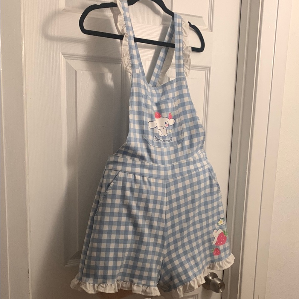 Cinnamonroll Gingham Ruffle Overalls